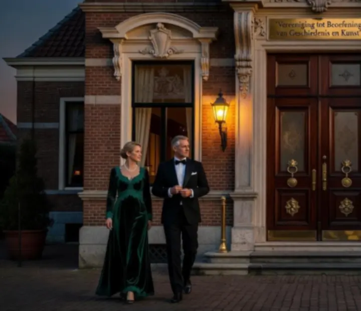 Historische ingang van een monumentaal clubhuis voor kaartclubs