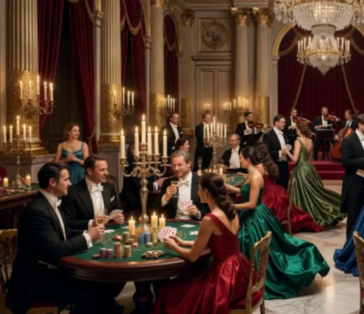 Historisch barok thema-evenement met rijk versierde zaal en gala gasten