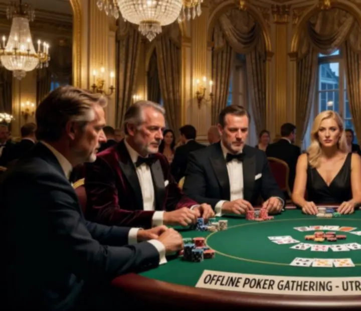 Elegante pokertafels in een luxe zaal met warme verlichting