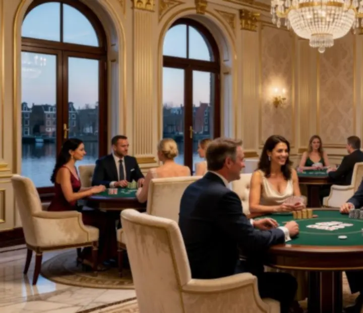 Luxe clubkamer met kaartspelers tijdens een recreatieve pokeravond